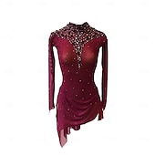 voordelige Schaatsjurken-Kunstschaatsjurk Dames Voor meisjes Schaatsen Jurken Fuchsia Duimopening halo-verf Hoge Elasticiteit Professioneel Wedstrijd Kunstschaatskleding Thermisch Warm Kristal / Bergkristal Lange mouw