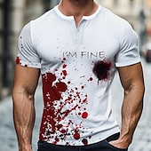tanie Duch i Czaszka-Męskie Śmieszne Plamy krwi Podkoszulek Koszula Henley Krótki rękaw Moda miejska Designerskie Retro / vintage Ulica Codzienny Lato Wiosna Biały Henley Koszulka Henley