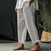 cheap Plain Cotton Linen Pant-Women&#039;s EU / US Size Beach Shorts Comfort Full Length Natural Solid Color Casual Daily Deep Green Dark Brown Black 3# White Spring, Fall, Winter, Summer Loose Fit
