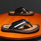 billige Ferietøfler-marineblå flip-flop-sandaler i imitert skinn for menn – myke og komfortable med stroppdetaljer, ideell for uformelle sommerdager, avslapning på stranden og ved bassenget