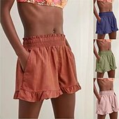 economico Pantaloni in lino e cotone semplici-Per donna Shorts Shorts da Spiaggia Pantaloncini larghi Moda Streetwear Comfort Corto Misura del girovita medio Semplice Elastico in vita Comodo All&#039;aperto Confortevole Streetwear Abbigliamento