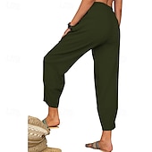 economico Pantaloni in lino e cotone semplici-Per donna Pantaloni in cotone e lino Pantaloni Eleganti Streetwear Casual Lunghezza intera Naturale Semplice Tasca Elastico in vita Comodo Confortevole Uscire Weekend Vinaccia Grigio Nero Bianco