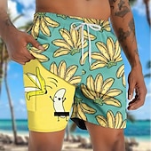 ieftine Mâncare și băuturi-Bărbați Amuzant Banană Pantaloni scurți căptușiți Pantaloni scurți de baie 2 în 1 Pantaloni Scurți de Înot Talie medie Hawaiană Vacanță Concediu Costum de plajă Buzunare laterale Cu căptușeală de