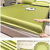 abordables Parures de draps-Ensemble de drap en soie glacée drap de lit simple housse de lit d&#039;été trois pièces protection complète du matelas housse de poussière