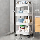 cheap Kitchen Storage-3/4 Tier Plastic Rolling Utility Cart with Handle, Multi-Functional Storage Trolley for Office, Living Room, Kitchen, Movable Storage Organizer with Wheels, White/Black