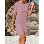 preiswerte Cocktailkleider-Schaft Cocktailkleid Hochzeitsgast Elegant Einfach Juwelenhals Kurz  Mini Chiffon Kurzarm mit Schleife(n) Einfarbige Kleider freie benutzerdefinierte Größe