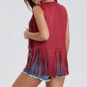 cheap Boho Tops-Women&#039;s Blouse Plain Active Modern Sleeveless V Neck Regular Tops Daily Holiday Fringe Black White Yellow Army Green Red Summer