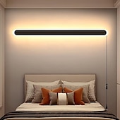 baratos Candeeiros de Parede de interior-Luminária de parede moderna com plugue, à prova d'água, de 30 a 120 cm, em acrílico preto fosco, com LED, para uso externo, cabo de 1,5 m com plugue e abertura para instalação interna. Ideal para sala de estar, banheiro, maquiagem e corredor.