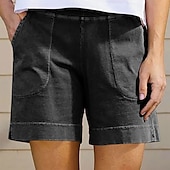 economico Pantaloncini in lino di cotone-Per donna Pantaloncini in cotone e lino Shorts Pantaloni Eleganti Casual Corto Naturale Semplice Tasca Elastico in vita Comodo All&#039;aperto Quotidiano Ferie Vinaccia Grigio Nero Bianco Estate