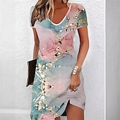 voordelige Afdrukken Bloemen Jurken-Dames Mini-jurk Zomerjurk Boho-jurk Modieus Modern Dagelijks Strand Weekend Normale pasvorm Bloemig Korte mouw V-hals Blozend Roze Zomer