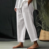 cheap Plain Cotton Linen Pant-Women&#039;s EU / US Size Beach Shorts Comfort Full Length Natural Solid Color Casual Daily Deep Green Dark Brown Black 3# White Spring, Fall, Winter, Summer Loose Fit