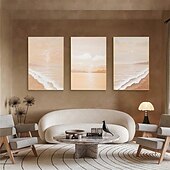 preiswerte Abstrakte Gemälde-Wellenölgemälde handgemaltes abstraktes Ölgemälde Wandkunst 3er Set beige abstrakte Malerei auf Leinwand beige Textur Gemälde Wandkunst neutrale abstrakte Malerei Wandkunst Wanddekoration