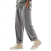 economico Classico-Per uomo Pantaloni di Lino Pantaloni Pantaloni Estivi Pantaloni da Spiaggia Tasca Coulisse Elastico in vita Semplice Comodità Traspirante Vacanza Quotidiano Ferie Hawaiano Boho Nero Bianco