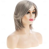 ショートウェーブボブウィッグ ベージュグレー 合成コスプレ用交換ヘアウィッグ 女性用 お買い得  古いかつら-ショートウェーブボブウィッグ ベージュグレー 合成コスプレ用交換ヘアウィッグ 女性用