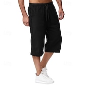 baratos Clássico-Homens Calças Capri Shorts de linho Shorts de verão Shorts de praia Bolsos Com Cordão Cintura elástica Tecido Conforto Respirável Comprimento da panturrilha Férias Feriado Praia Havaiana Boho Preto