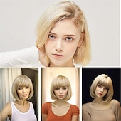 economico Parrucche trendy sintetiche-parrucche bionde corte per donne, parrucca bionda con frangia per feste