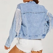economico Tops Boho-Per donna Blusa Semplice Elegante Moderno Manica Lunga Colletto a Camicia Top Regolari Ferie Uscire Jeans Frange Nero Azzurro Estate