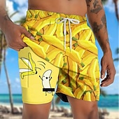 ieftine Mâncare și băuturi-Bărbați Amuzant Banană Pantaloni scurți căptușiți Pantaloni scurți de baie 2 în 1 Pantaloni Scurți de Înot Talie medie Hawaiană Vacanță Concediu Costum de plajă Buzunare laterale Cu căptușeală de
