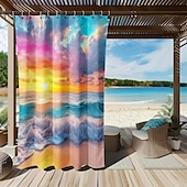 cheap Waterproof Curtains-Waterproof Outdoor Curtain Privacy, Sliding Patio Curtain Drapes, Pergola Curtains Grommet 3D Ocean Beach Landscape For Gazebo, Balcony, Porch, Party, 1 Panel