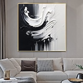 ieftine Picturi Abstracte-pictură în ulei realizată manual, pânză, artă de perete, decorare modernă, abstractă, alb-negru, pentru decorarea casei, cadru întins, pictură suspendată/pictură rulată fără cadru, neîntinsă