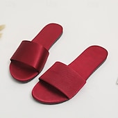 olcso Otthoni papucsok-Női Szatén Papucs Lapossarkú Nyitott Orrú Puha Slip-on Selyem Papucs Házi Papucs