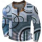 economico Geometrico-Per uomo Pop art Color Block Geometrico Camicia Henley Waffle Stile casual Classico Manica lunga Stampa 3D Di tendenza Originale Essenziale Esterno Giornaliero Primavera &amp; Autunno Rosso Blu Marrone