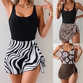 abordables Maillots une pièce et tankinis-Femmes Maillot de bain 1 pièce Robes de Natation Contrôle du ventre Dos Nu Maillot de Bain Motif Léopard Maillots de Bain Noir Blanche Respirant Séchage Rapide Léger Sans manches - Natation Surf Plage