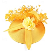 voordelige Bruiloft Zendspoel-Helm Veren Sinamay Bruiloft Avond Feest Elegant Bruiloft Met Veer Bloem Helm Hoofddeksels