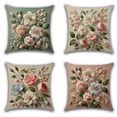 preiswerte Blumen- und Pflanzenstil-Vintage Pastoral Dekorative Kissenbezüge 4PC Weicher quadratischer Sofakissenbezug Kissenbezug für Schlafzimmer Wohnzimmer Sofa Stuhl