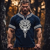 olcso Vintage pólók-Férfi Koponya Viking Ing Tee Top Rövid ujjú póló 3D nyomtatás V-alakú Ing Törzsi Utca Hétköznapi Napi Medence Nyár Tavasz Ruházat S M L XL XXL XXXL