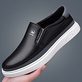 baratos Ténis para Homem-Tênis masculinos slip-on brancos com detalhes em PU – calçados leves e modernos para streetwear, viagens e trajes casuais