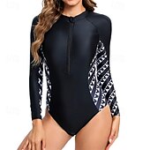 abordables Lycra de surf-Femmes Maillot Anti UV Maillot de bain 1 pièce Protection Solaire UV UPF50+ Léger manche longue Spandex Maillot de Bain maillot de bain ​fermeture éclair sur le devant Natation Surf Plage Sports