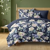 billiga 100% bomull-Blommor Duvet Set 100% Bomull Mjuk och Andningsbar Sängkläder Med Färgglada Blommor Lätt och Hållbar Täcke Bekväm för Alla Säsonger Lätt att Ta Hand Om