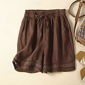 abordables Short en lin et coton-Femmes Short en coton et lin Shorts Slacks Occasionnel Court Naturel Uni Avec Poches Conception à cordon élastique Confortable Extérieur Sortir Noir Gingembre Vert Amande Été Coupe régulière