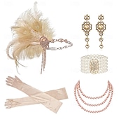 olcso Kiegészítők és még sok más-A nagy Gatsby Flapper fejpánt Gyöngyös karkötő Fülbevaló A nagy Gatsby Toll Retro Csillogó glitter Női Farsang Valentin nap Álarcos mulatság Party estélyi viselet Álarcos mulatság Fesztivál Felnőttek