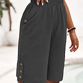cheap Cotton Linen Shorts-Women&#039;s Cotton Linen Shorts Shorts Crop Streetwear Casual Knee Length Natural Plain Pocket Elastic Waist Outdoor Comfortable Outdoor Going out Light Sky Blue Black White Dark navy Summer Regular Fit