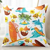 baratos Fronhas de Almofadas de Decoração-Capa de Almofadas Decorativas com Tema de Férias de Verão 1PC Capa de Almofada Quadrada Macia para Sofá de Quarto Sala de Estar