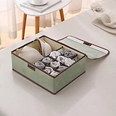 cheap Clothes Drawer Organizers-Sock Underwear Drawer Organizer Storage Box, Foldable Divided Storage with Lid, Cotton Linen Fabric, Bra and Panties Organizer, Dust-Proof Clothing Storage Box for Home Use