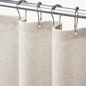 cheap Shower Curtains-Linen Feel Shower Curtain with 12 Hooks Beige Boho Farmhouse Shower Curtains for Bathroom Natural Cloth Cotton Fabric Liner