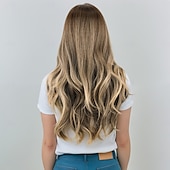 cheap Synthetic Trendy Wigs-Synthetic Wig Wavy Deep Wave Layered Haircut With Bangs Machine Made Wig 24 inch A1 Synthetic Hair Women&#039;s Cosplay Classic Color Gradient Blonde