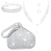 preiswerte Kostümschmuck-Halskette Ohrringe Ring Outfits Tasche elegant &amp;luxuriöse funkelnde Polyester-Strass-Legierung für Cosplay-Modeschmuck für Damen