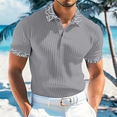 baratos Polo Clássico Masculino-Homens Top de malha canelada camisa muscular Trabalho Casual Lapela gola pólo com nervuras Manga Curta Básico Moderno Bloco de cor Botões Tricotado Verão Primavera Verão Fino Branco Vinho Azul