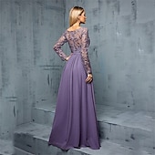 voordelige Avondjurken-A-Lijn Quinceanera Jurken Elegante Jurk Bruiloft Bruiloft Gast Vloerlengte Lange Mouw V-hals Chiffon met Plissé
