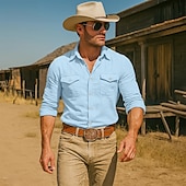voordelige Straat-Voor heren Overhemd Linnen overhemd Zomer overhemd Strand Kleding Westers overhemd Overhemd met knopen Effen Kleur Vakantie Straat Wit Groen Khaki Licht Blauw Lange mouw Omgeslagen kraag Zomer Kleding