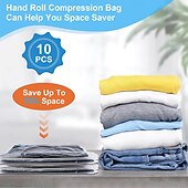 olcso poggyász és utazási tárolás-kompressziós táskák utazáshoz 10 db helytakarékos táska kézi tekercs vákuum csomagoló táskák utazáshoz nincs szükség vákuumra (3 nagy 3 közepes 4 kicsi) ruházati poggyász otthoni szervezők tároló