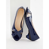 abordables Années 1950-Escarpins à bout ouvert en cuir verni bleu marine pour femme – Chaussures habillées style vintage années 1950 pour le bureau, l&#039;église et les événements printaniers