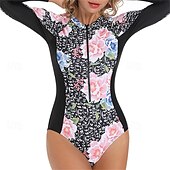 abordables Lycra de surf-Femmes Maillot Anti UV Maillot de bain 1 pièce Protection Solaire UV UPF50+ Léger manche longue Spandex Maillot de Bain maillot de bain Fermeture Eclair Dorsale Natation Surf Plage Sports Nautiques