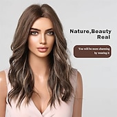 abordables Pelucas sintéticas de moda-Pelucas rizadas marrones para mujer, peluca de cabello sintético con reflejos rubios.
