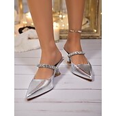 cheap Cocktail-Women&#039;s Silver Rhinestone – Chic Pointed Toe Kitten Heels for Cocktail Receptions and Holiday Nights