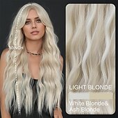 levne Syntetické trendy paruky-dlouhá vlnitá popelavá blond paruka s ofinou se závěsem tepelně odolná syntetická kudrnatá vrstvená vlákna pro cosplay vánoční dárky párty použitá